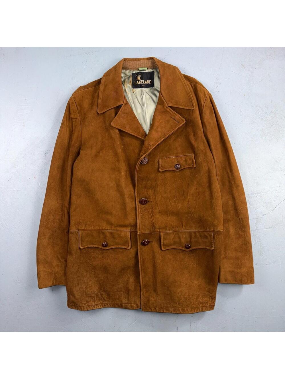 Vintage Lakeland Leather Western Suede Brown Jacket Size 42 Chore Car Coat